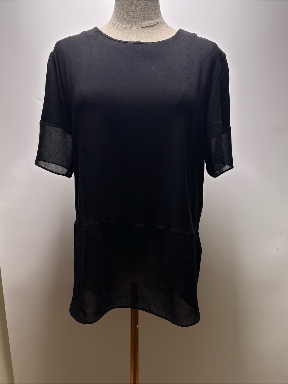 & Other Stories Black Short Sleeve Sheer-Hem Blouse Size 6